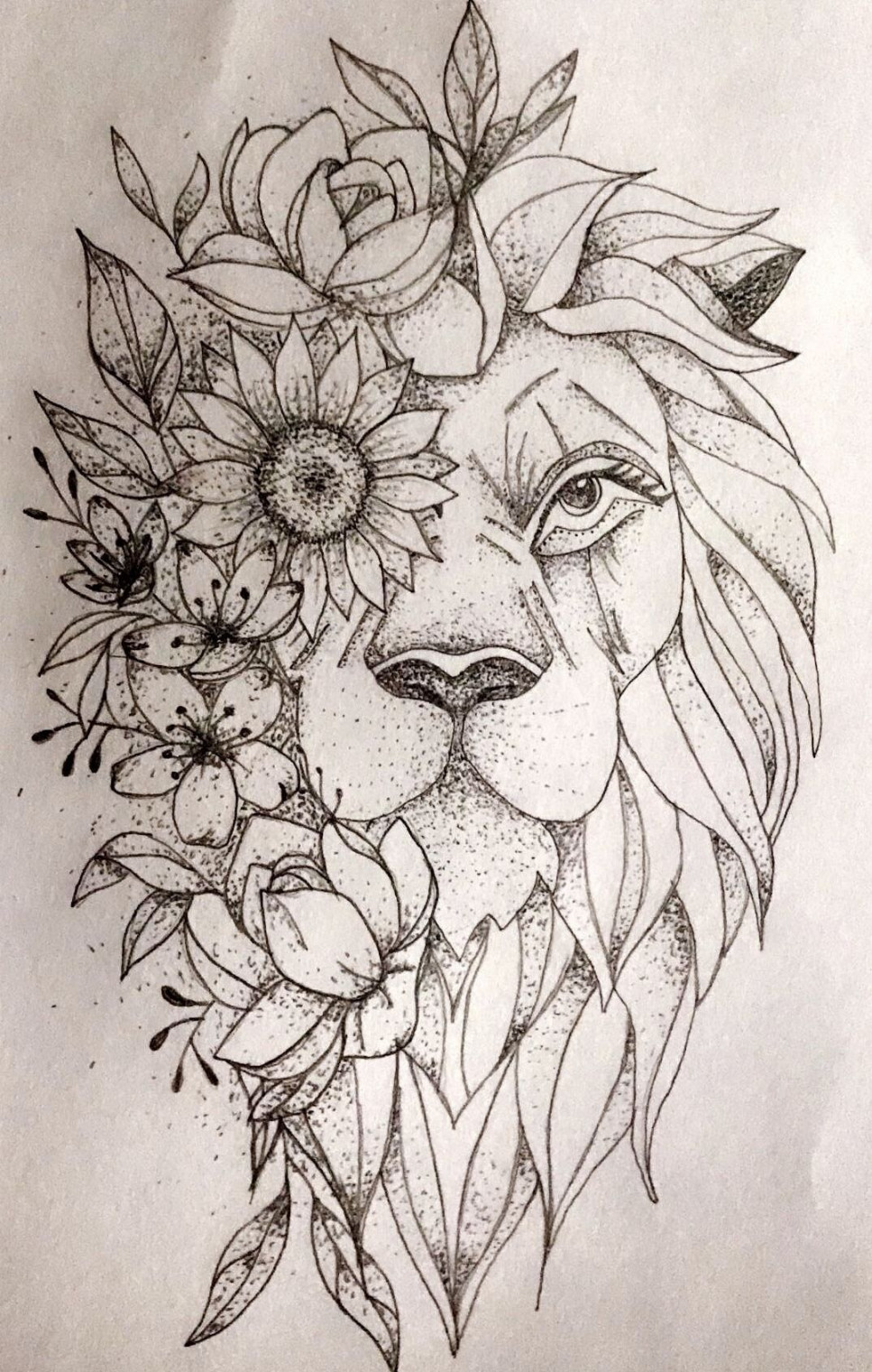 Tattoo #drawing #bloem #leeuw  Flower tattoo drawings, Lion