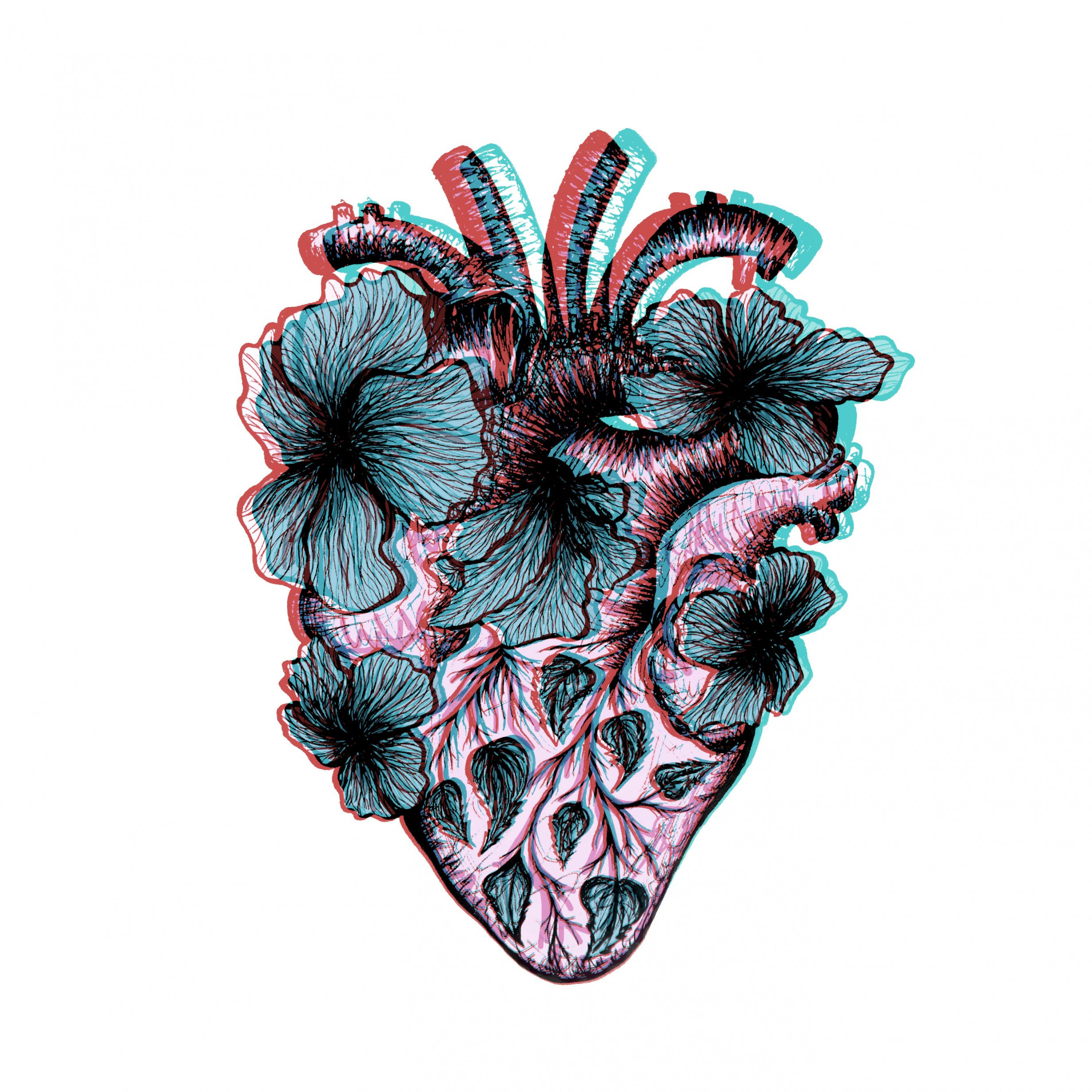 Trippy Heart with Flowers  Flower heart, Metal prints, Human heart