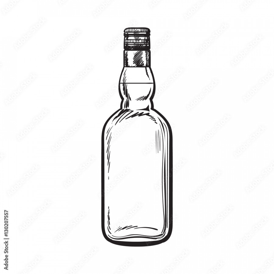 Unopened, unlabeled full whiskey bottle, sketch style vector