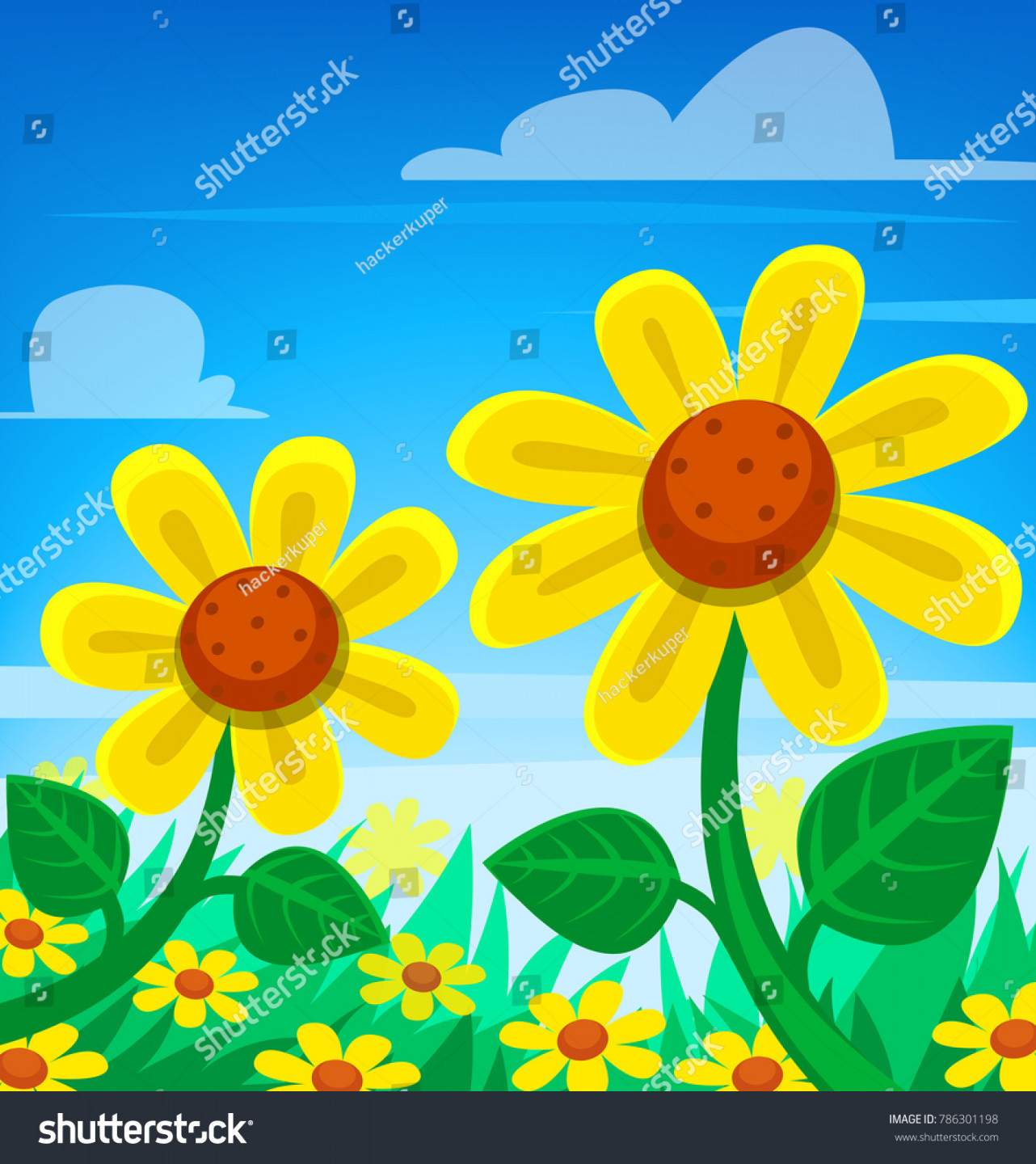 Vector Cartoon Spring Season Scene Sun Stock Vector (Royalty Free