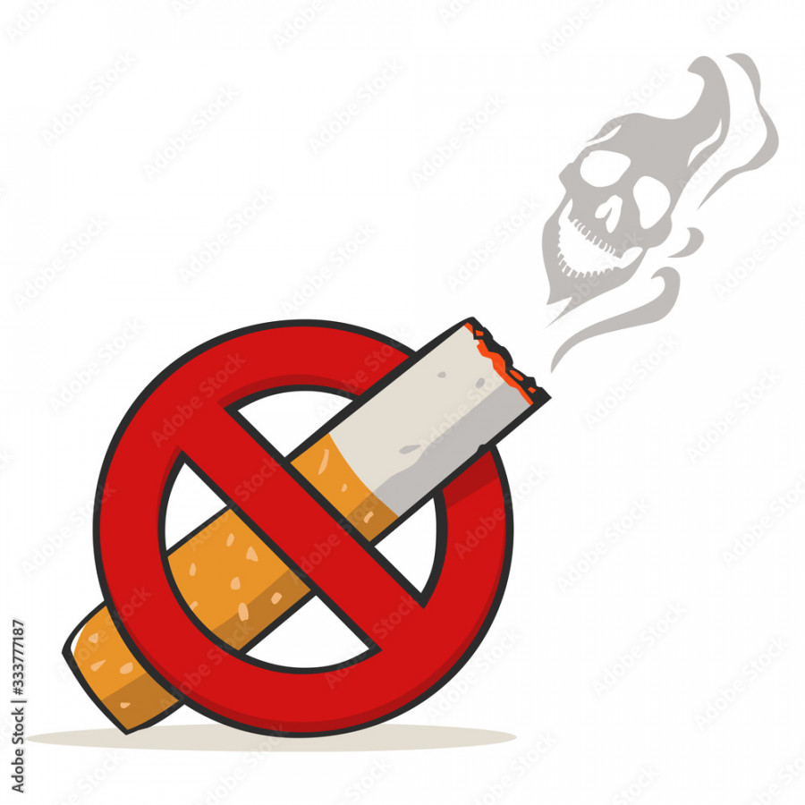 Vector drawing of a no smoking sign with a lighted cigarette and