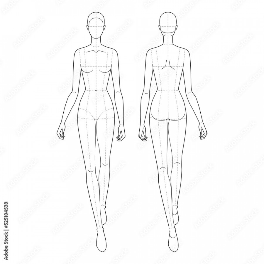 Walking women Fashion template  nine head size female with main