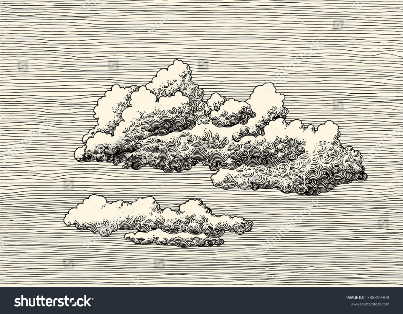 Wolken am Himmel. Vektorillustration-Zierzeichnung