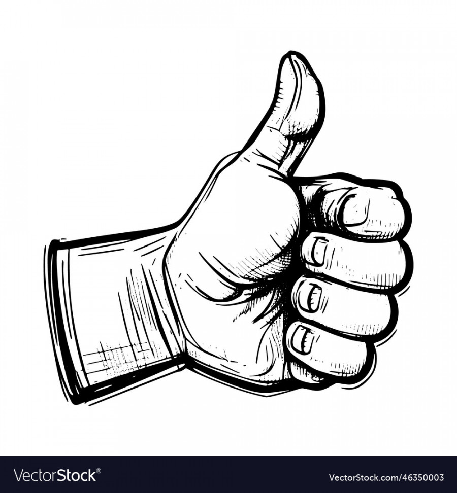 A realistic hand-drawn sketch of thumbs-up sign Vector Image