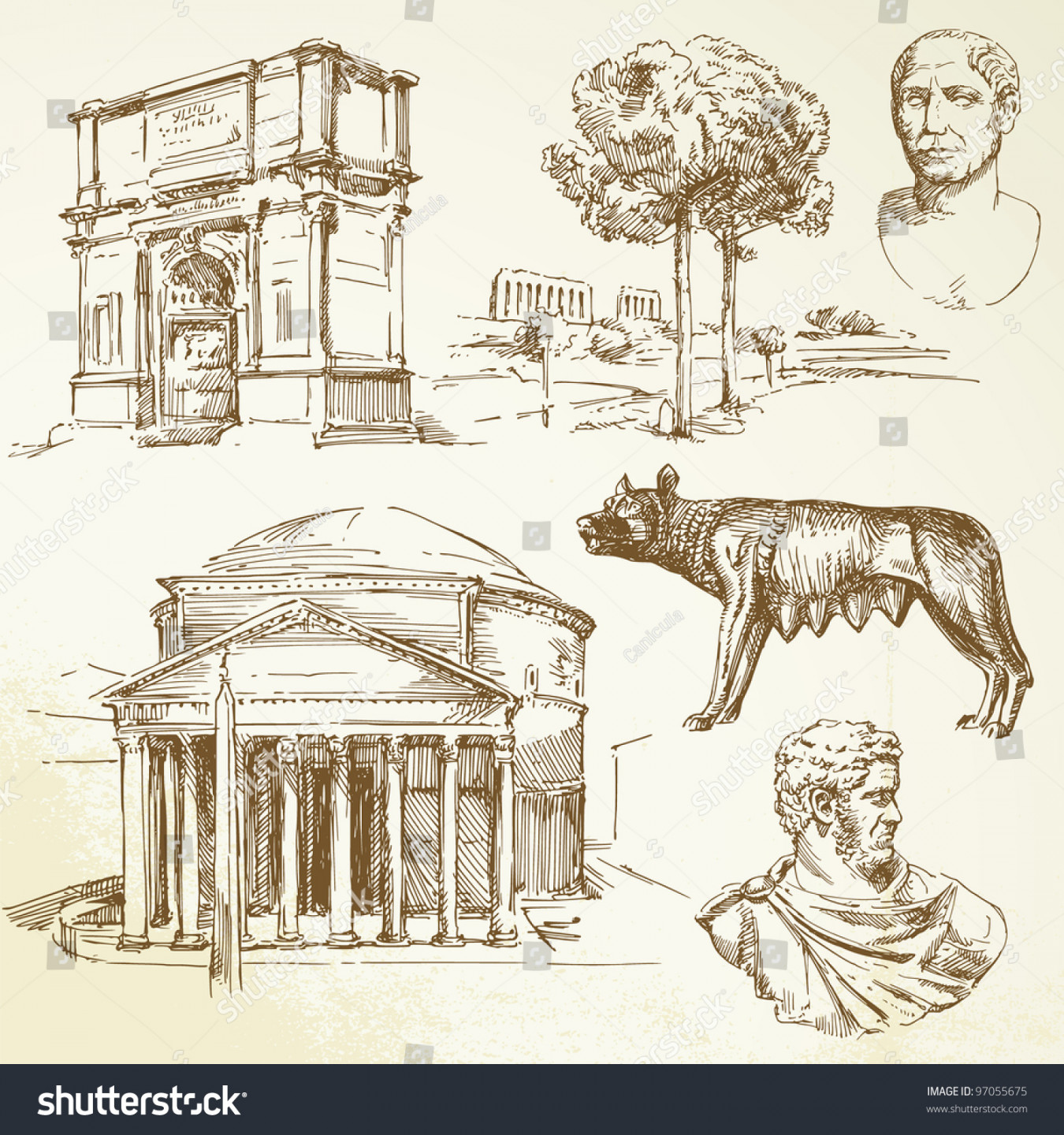 Ancient Rome Hand Drawn Set Stock Vector (Royalty Free)