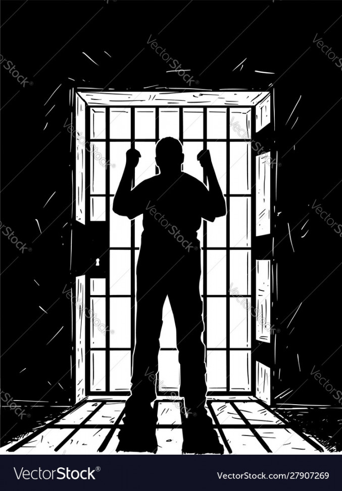 Artistic drawing prisoner in prison cell Vector Image