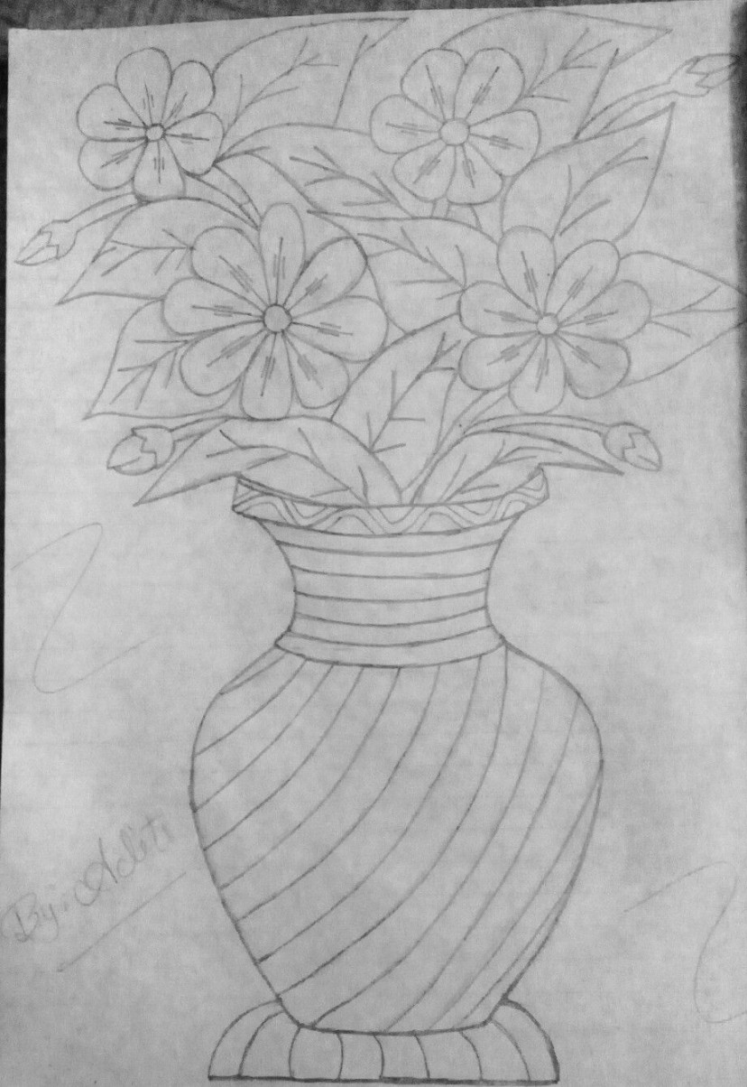 Beautiful flower pot sketch  Flower art drawing, Flower vase