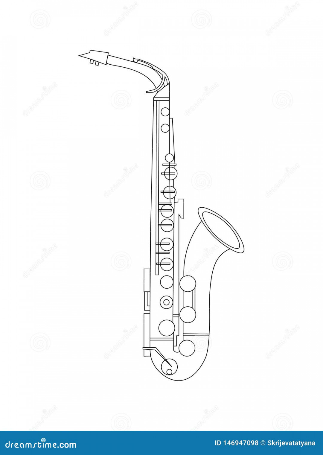 Black and White Line Art Drawing of Alto Saxophone Illustration