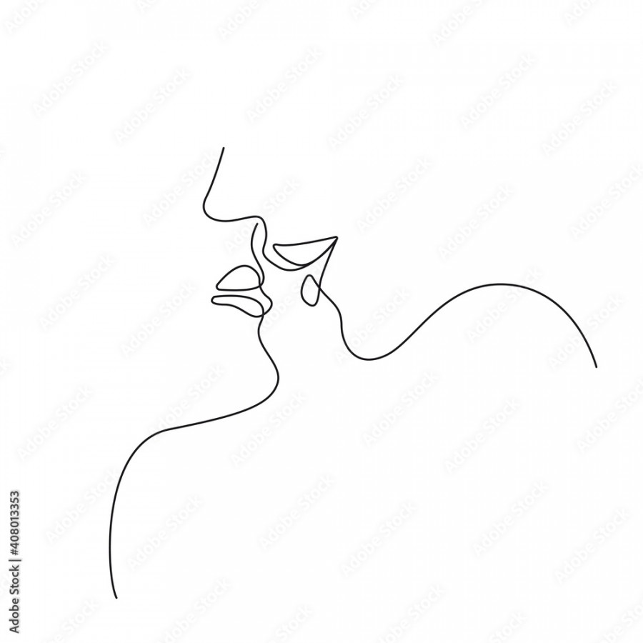 Continuous Line Drawing of Couple Kiss Trendy Minimalist