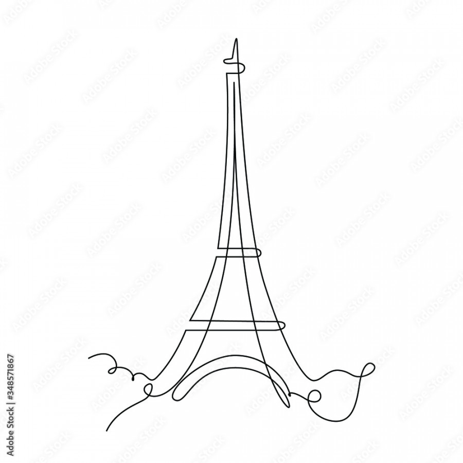 continuous line drawing of Eiffel Tower. Line illustration