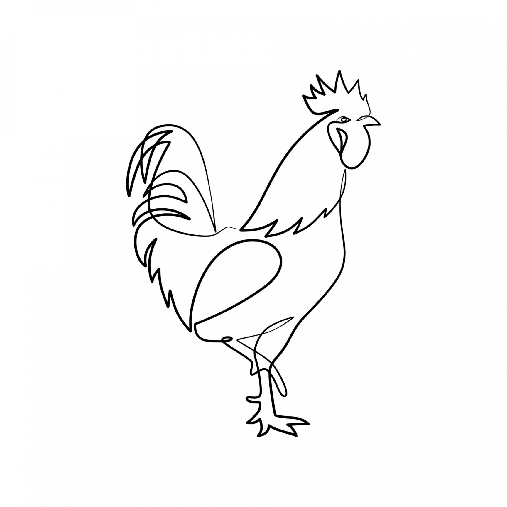 Continuous line drawing of rooster chicken animal farm