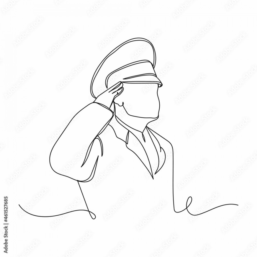 Continuous one line drawing of soldier and veteran saluting at