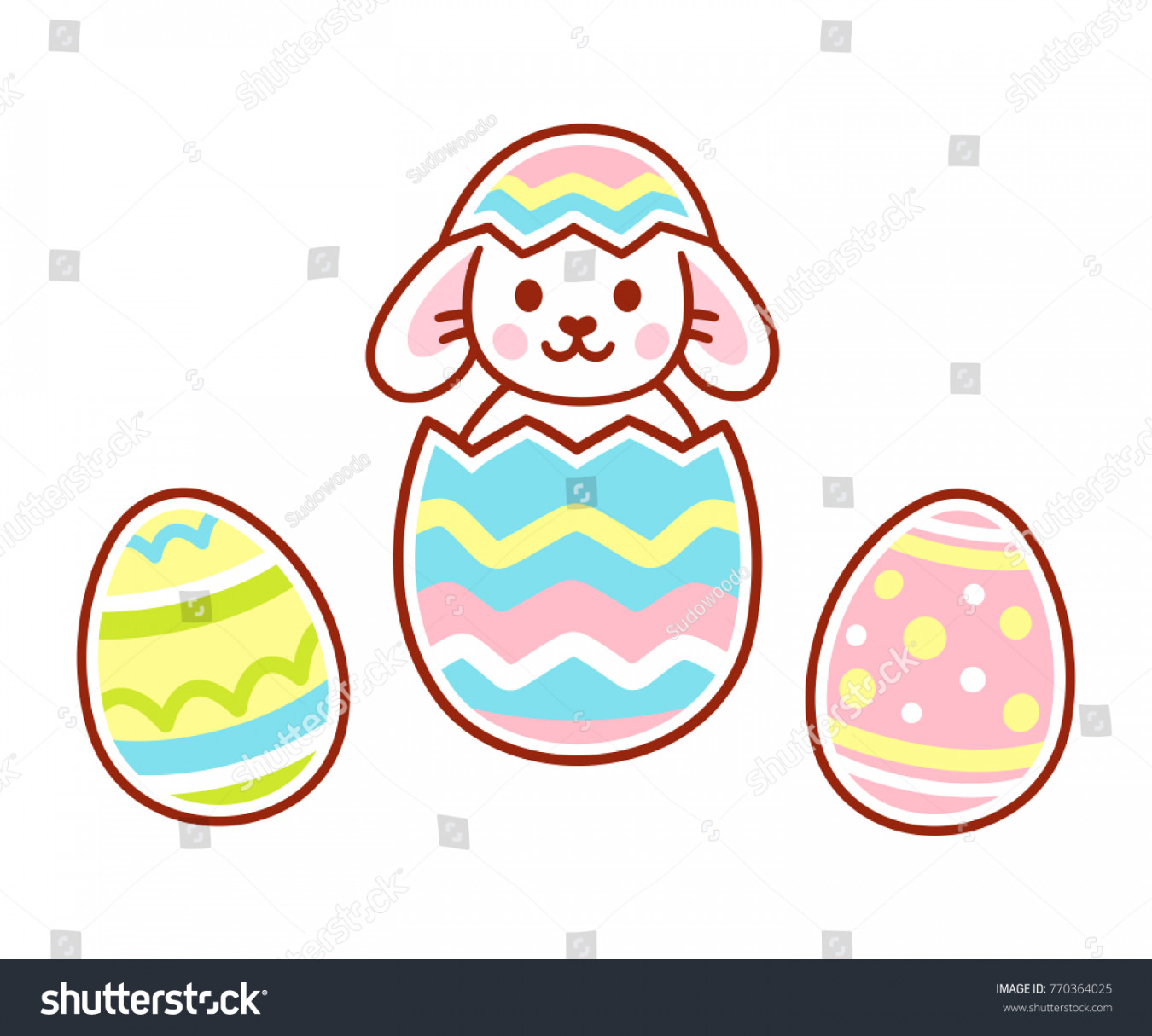 Cute Cartoon Easter Drawing Easter Bunny Stock Vector (Royalty