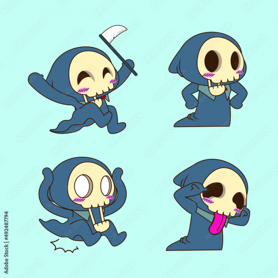 cute grim reaper drawing cartoon, grim reaper halloween sticker