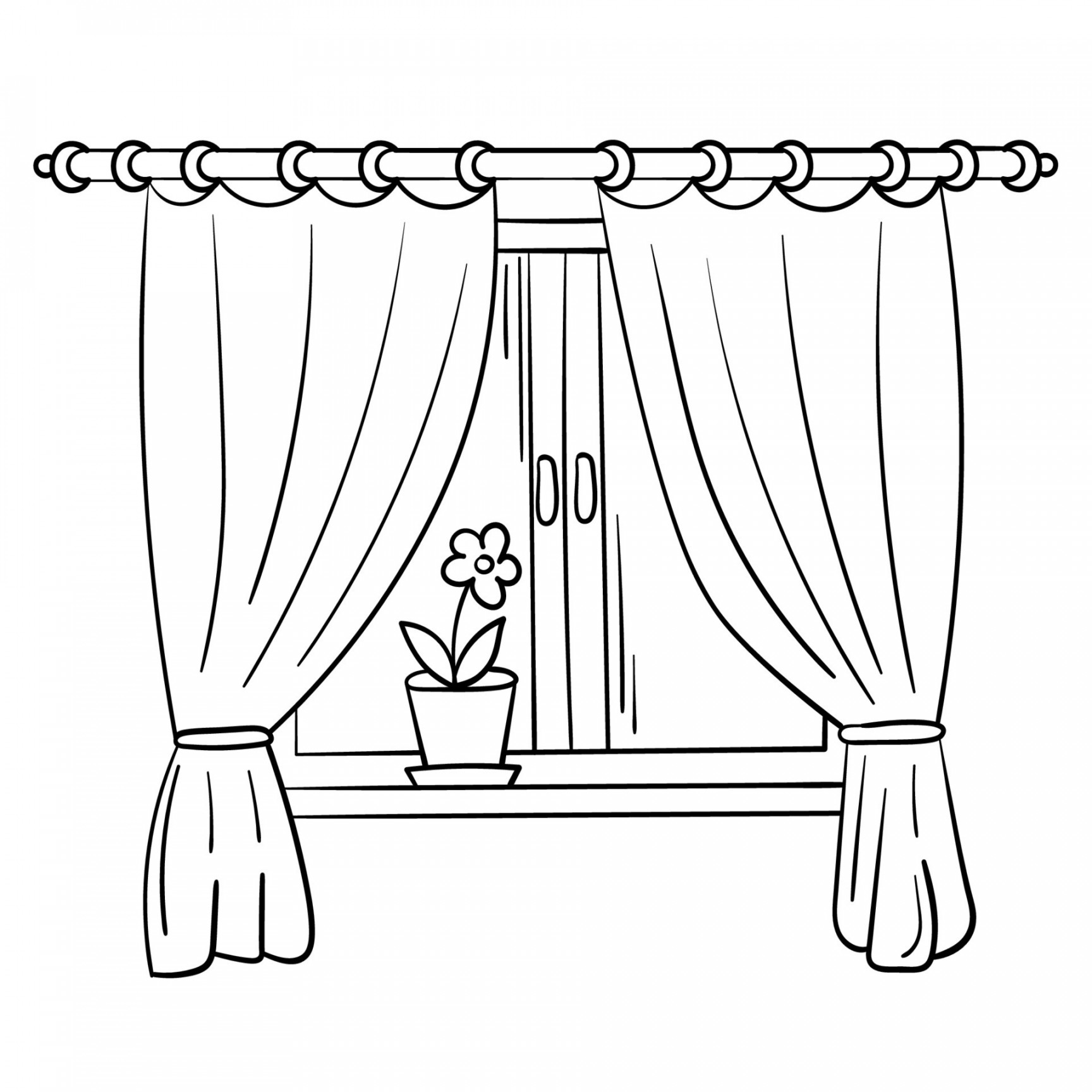 Doodle sticker of a cozy window with curtains  Vector Art