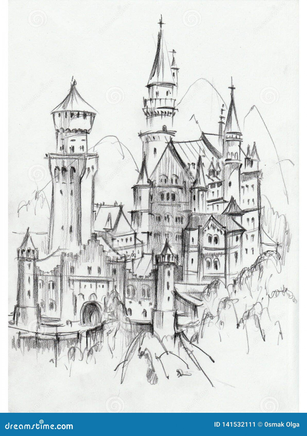 Drawing of Architectural Structures of the Medieval Fairy-tale