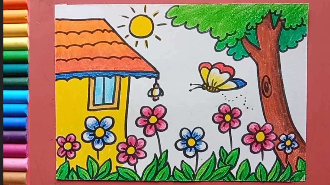 Easy flower garden drawing