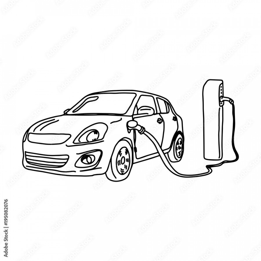 electric car and charging station vector illustration sketch hand