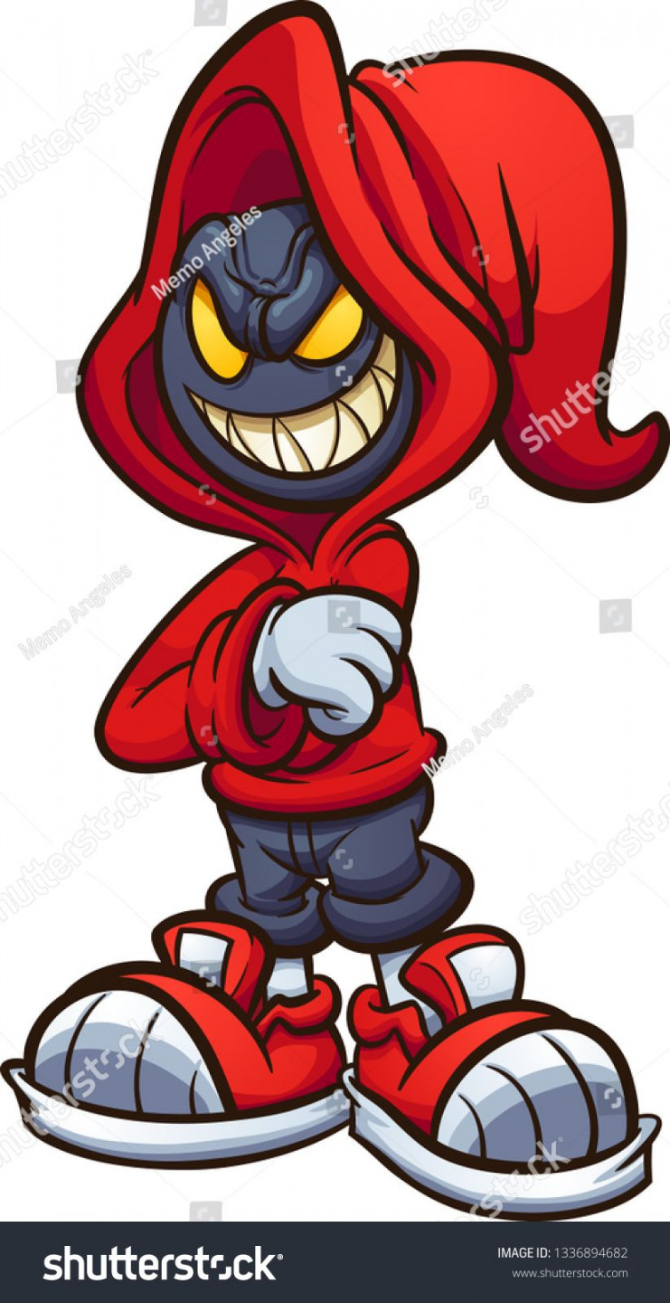 Evil cartoon character wearing a red hood clip art