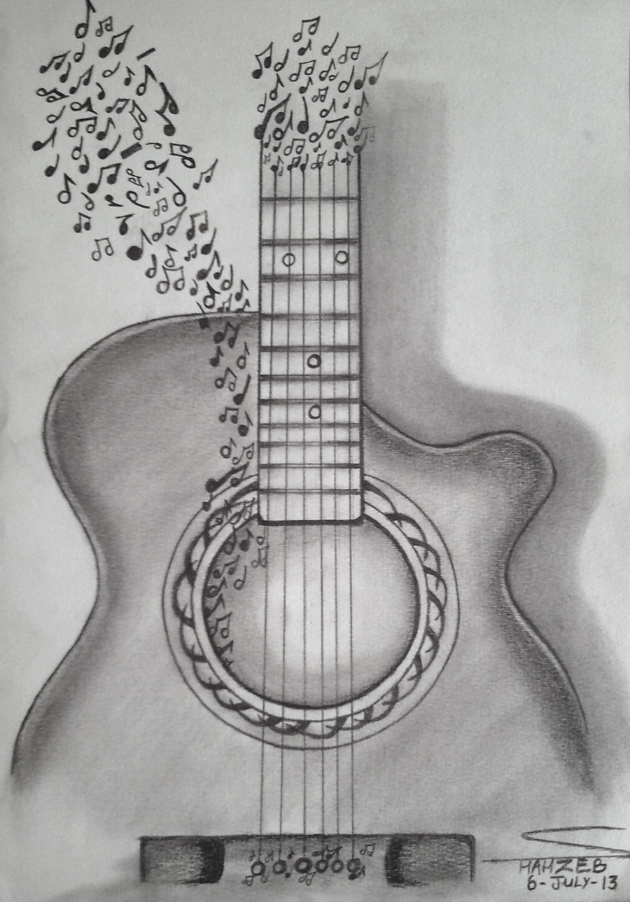 Explore collection of Guitar Drawing  Music drawings, Pencil