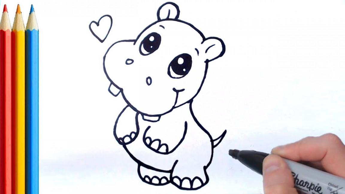 (fast-version) How to Draw Cute Hippo (Simple) - Step by Step Tutorial