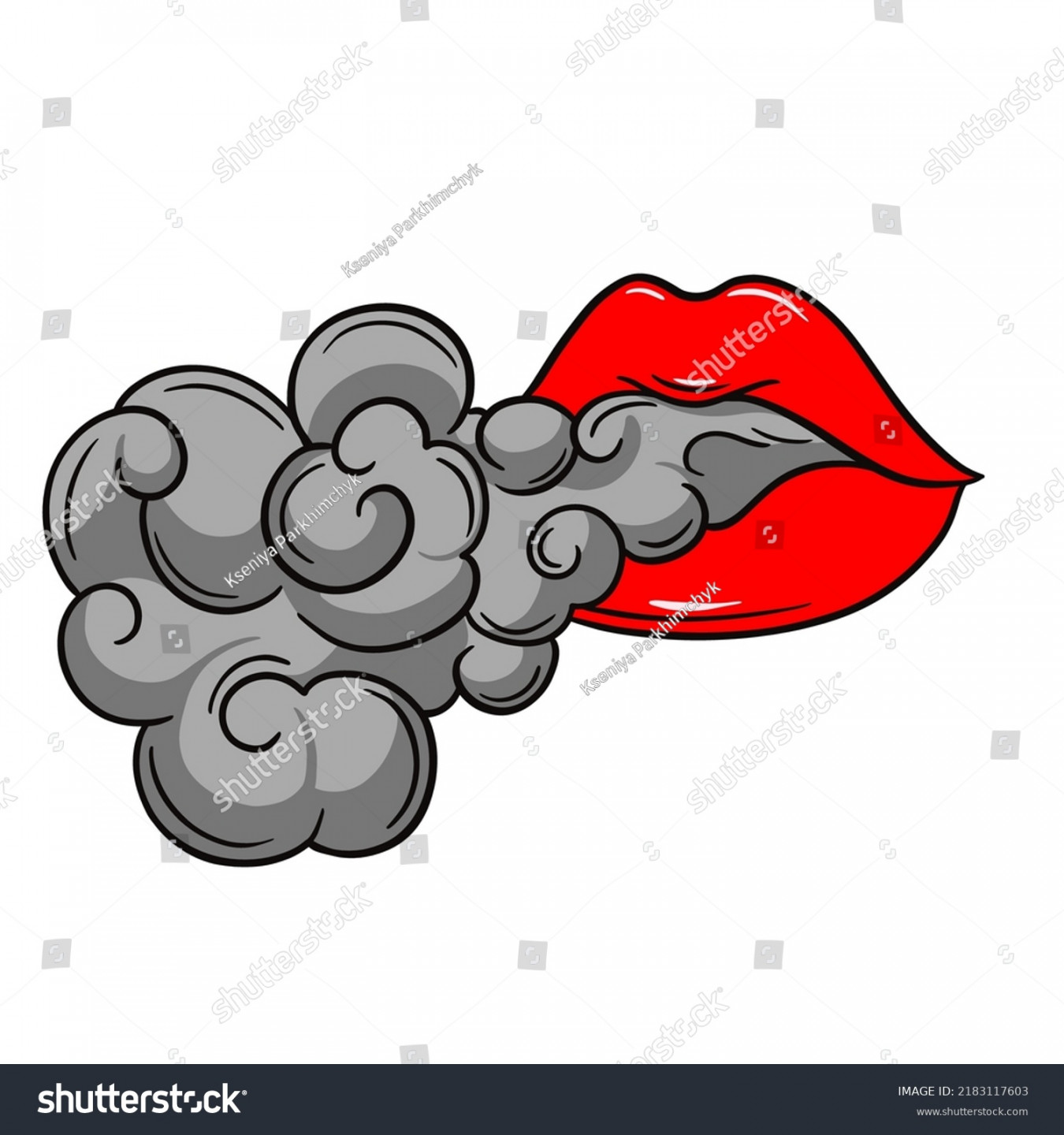 Female Lips Smoke Colored Hand Drawn Stock Vector (Royalty Free