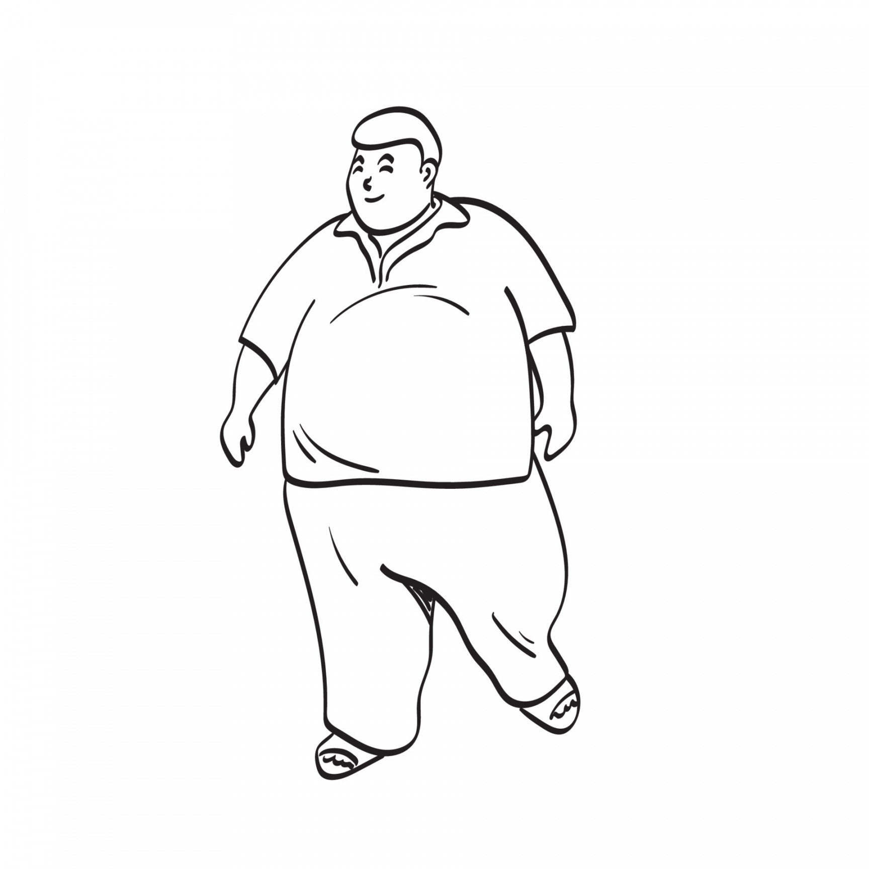 full length of smiling fat man walking in front view illustration