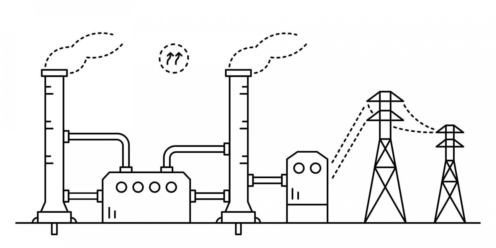 Geothermal power station drawing in line art style