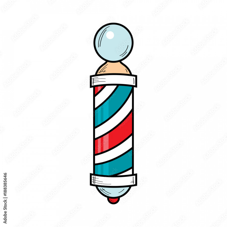 Hand-drawn retro style barber pole, barbershop striped revolving