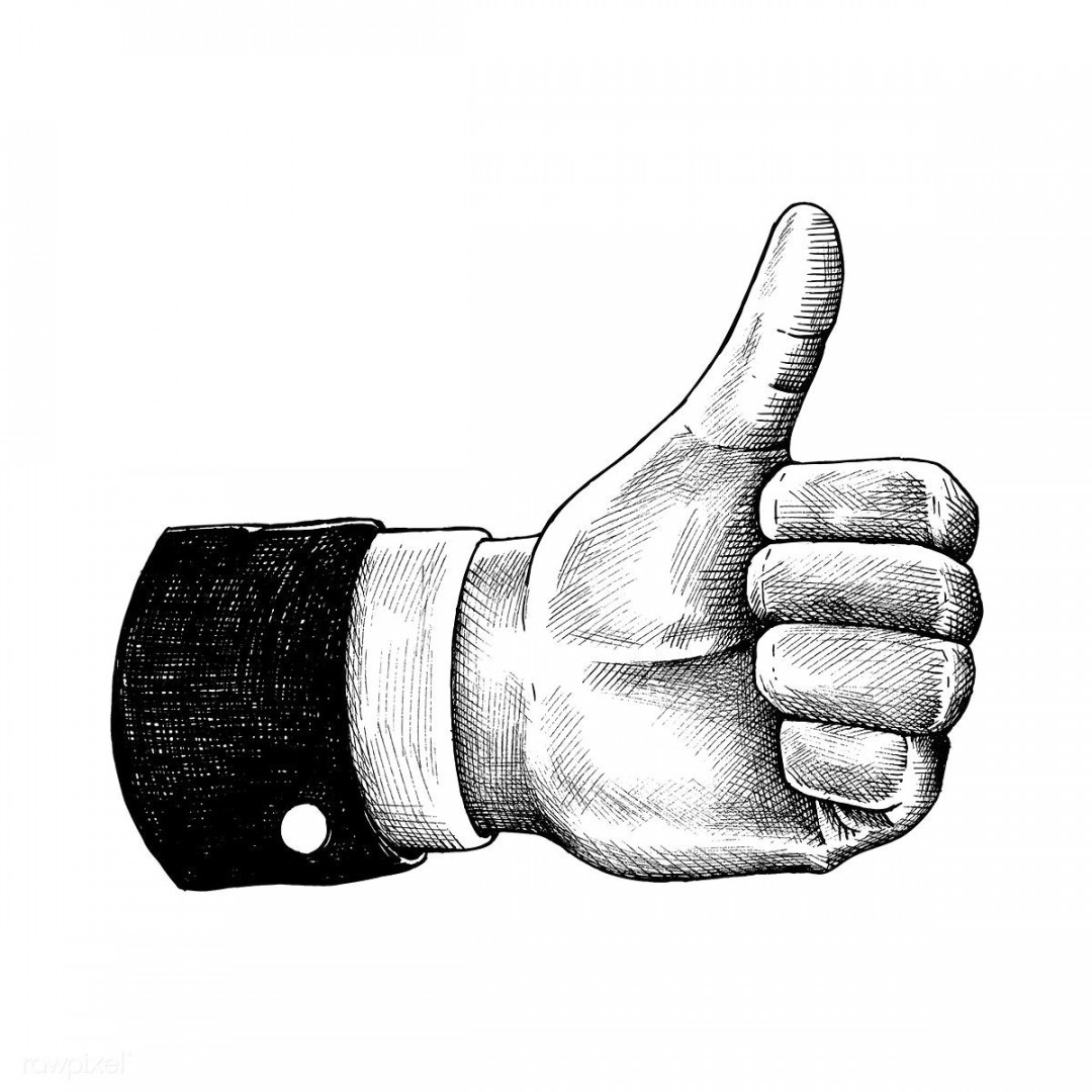 Hand drawn thumb up isolated on white background  premium image