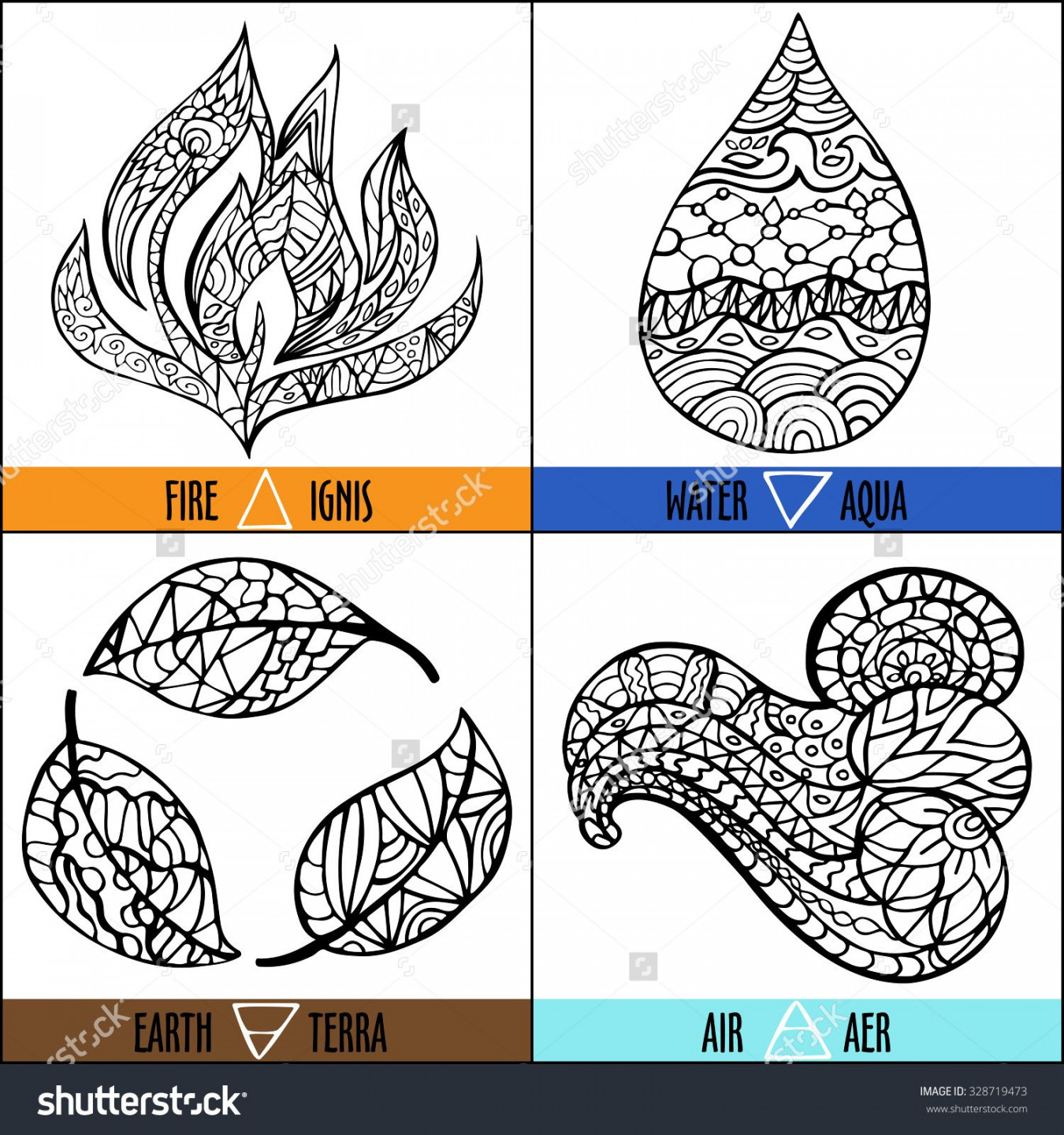 Hand Drawn Vector Four Elements Nature Stock Vector (Royalty Free