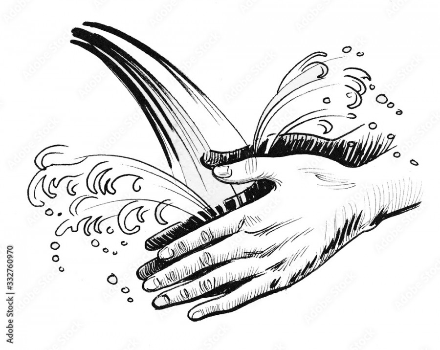 Hand washing in running water