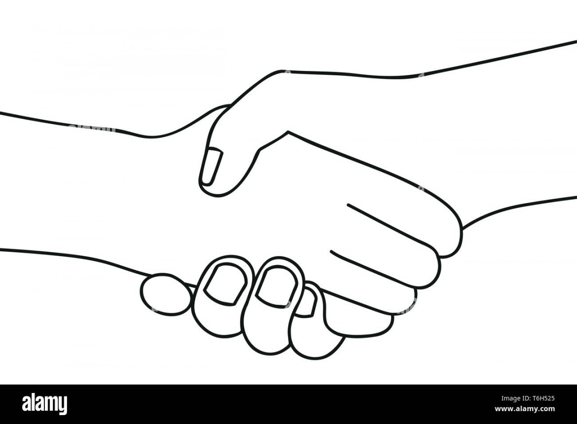 handshake two people shake hands outline drawing on white