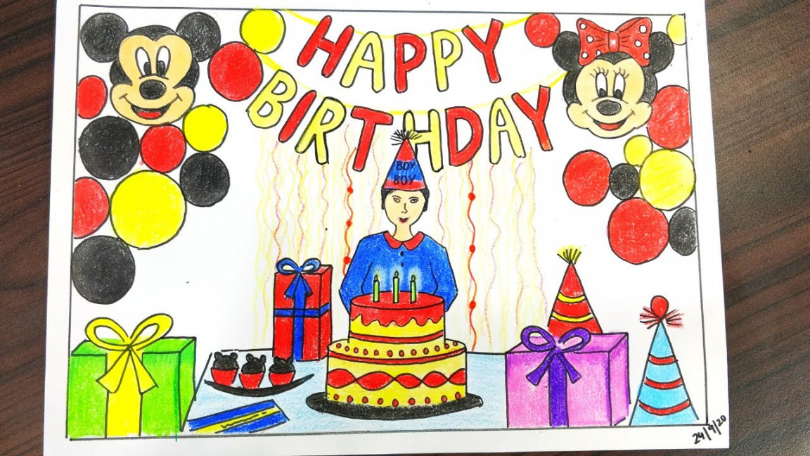 Happy birthday drawing  how to draw birthday party scene  lockdown  birthday at home