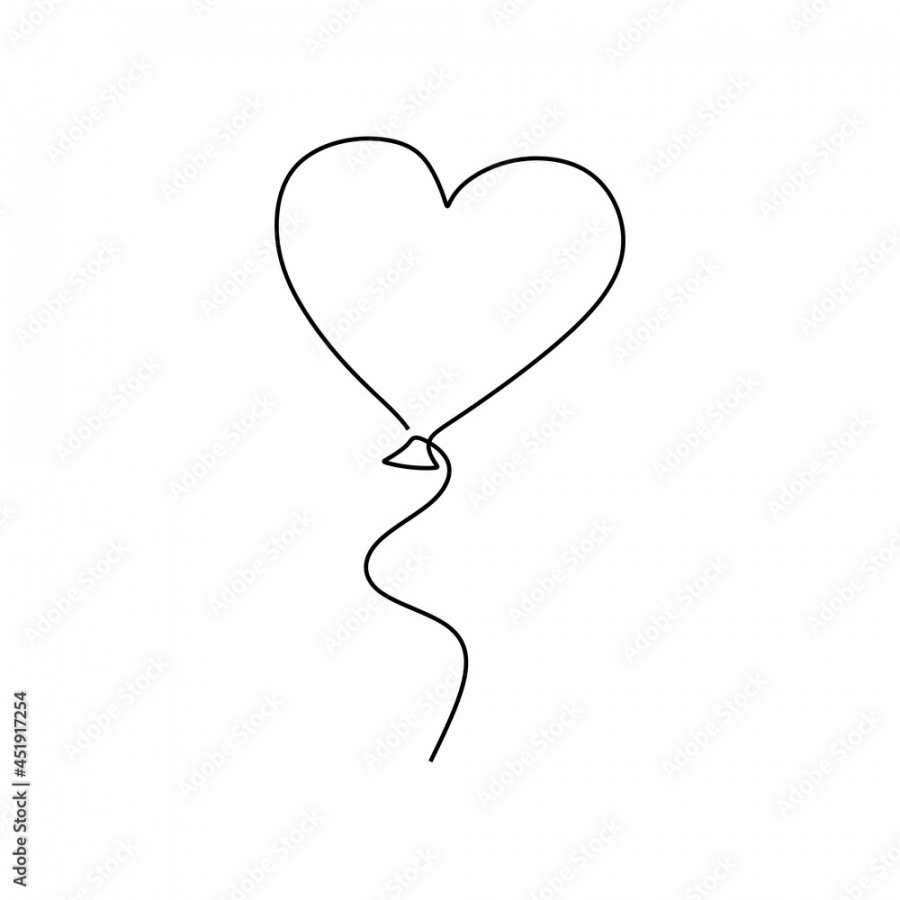 Heart shaped balloon. Continuous drawing line art style