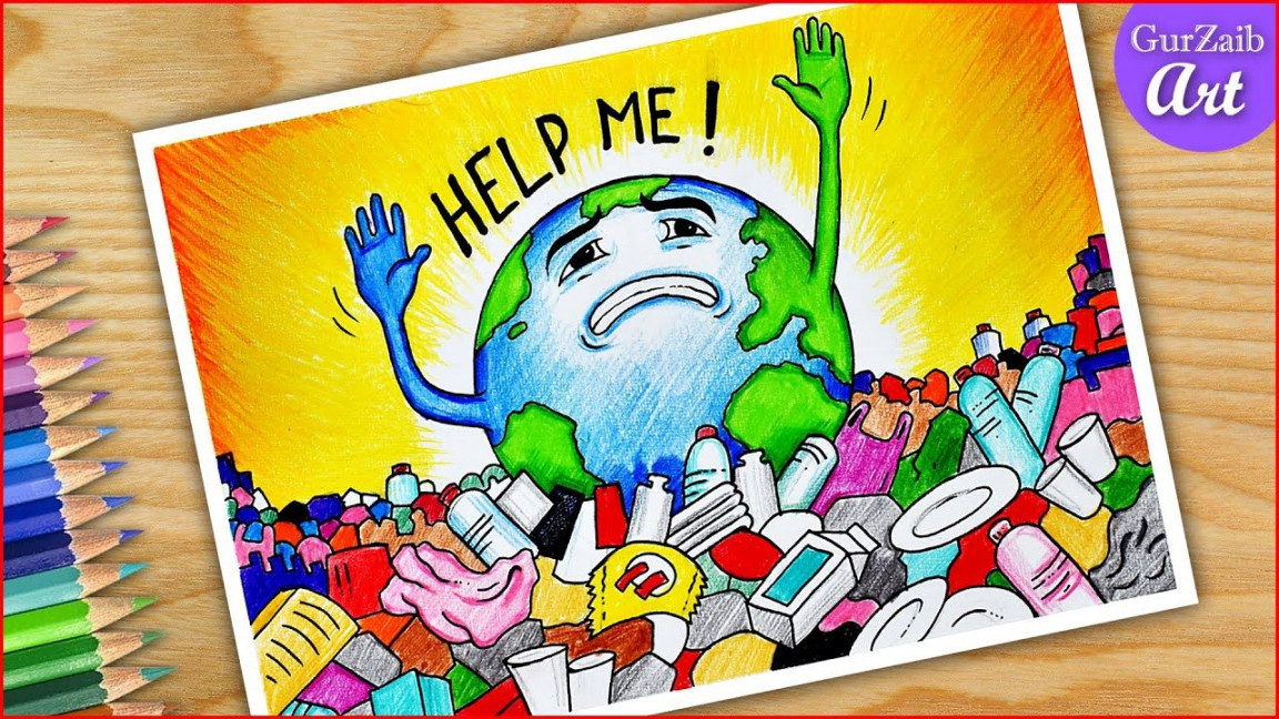 Help earth stop plastic pollution poster drawing  easy save