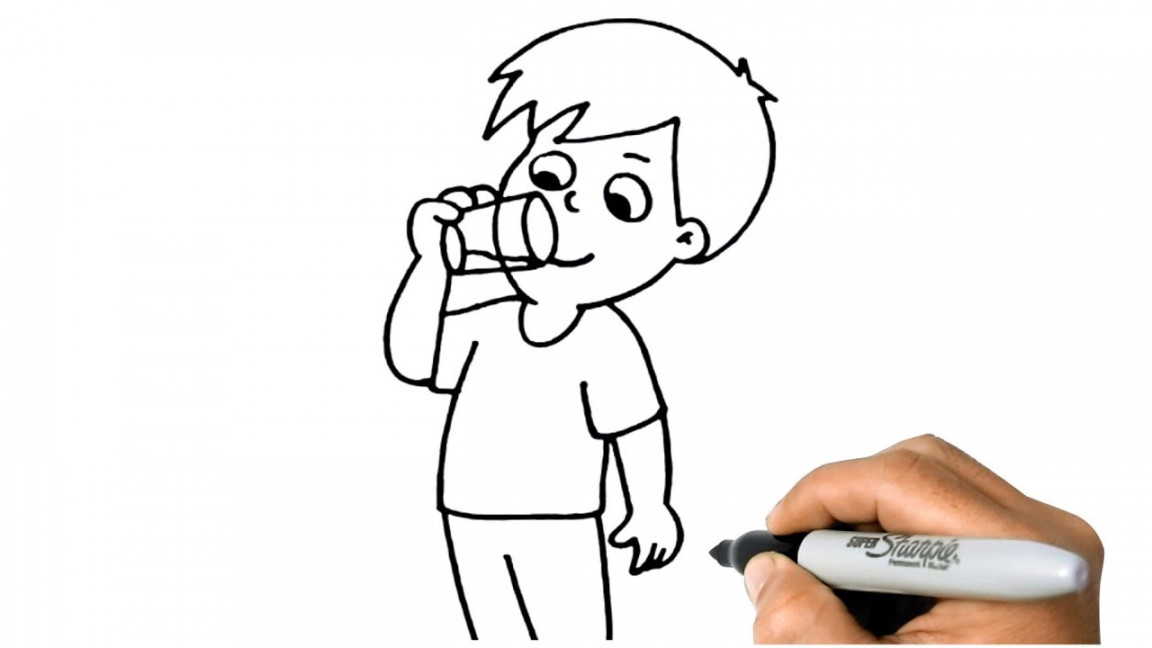 How to DRAW a BOY DRINKING WATER Easy Step by Step