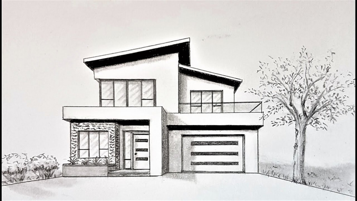 How to draw a house in one point perspective