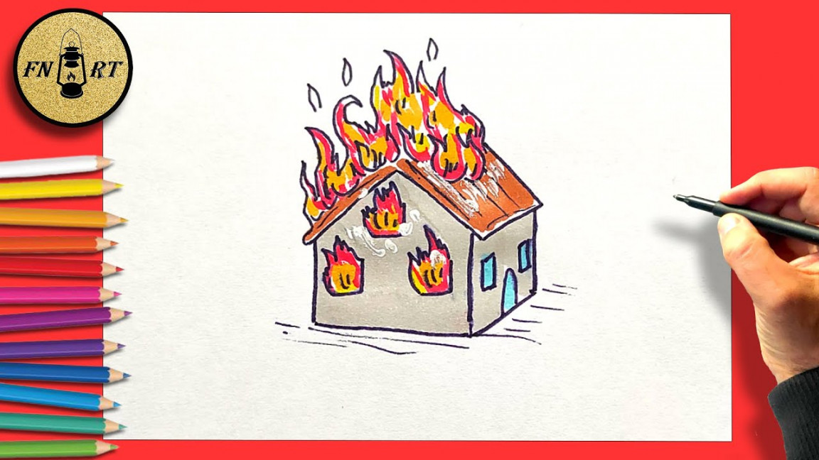 How to draw a house on fire easy step by step