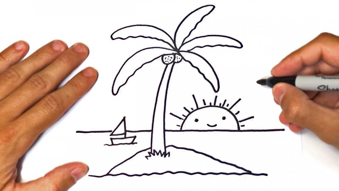 How to draw a Island for kids  Island Easy Draw Tutorial