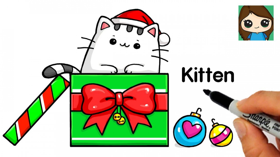 How to Draw a Kitten for Christmas 🐈 🎁