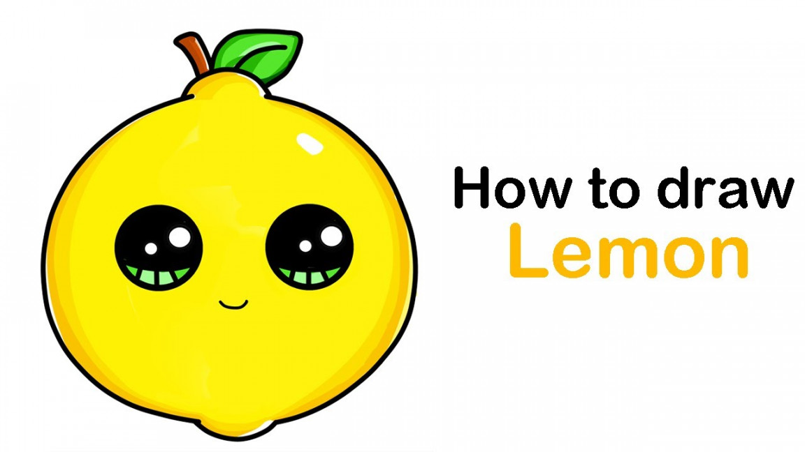 How to draw a lemon easy step by step, cute drawings for kids or girls