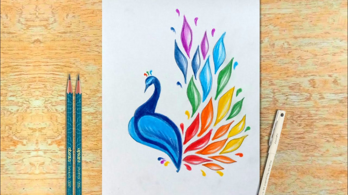 How to Draw a Peacock with Color Pencil  Easy Drawing for Kids  Creative  Drawing Ideas  #