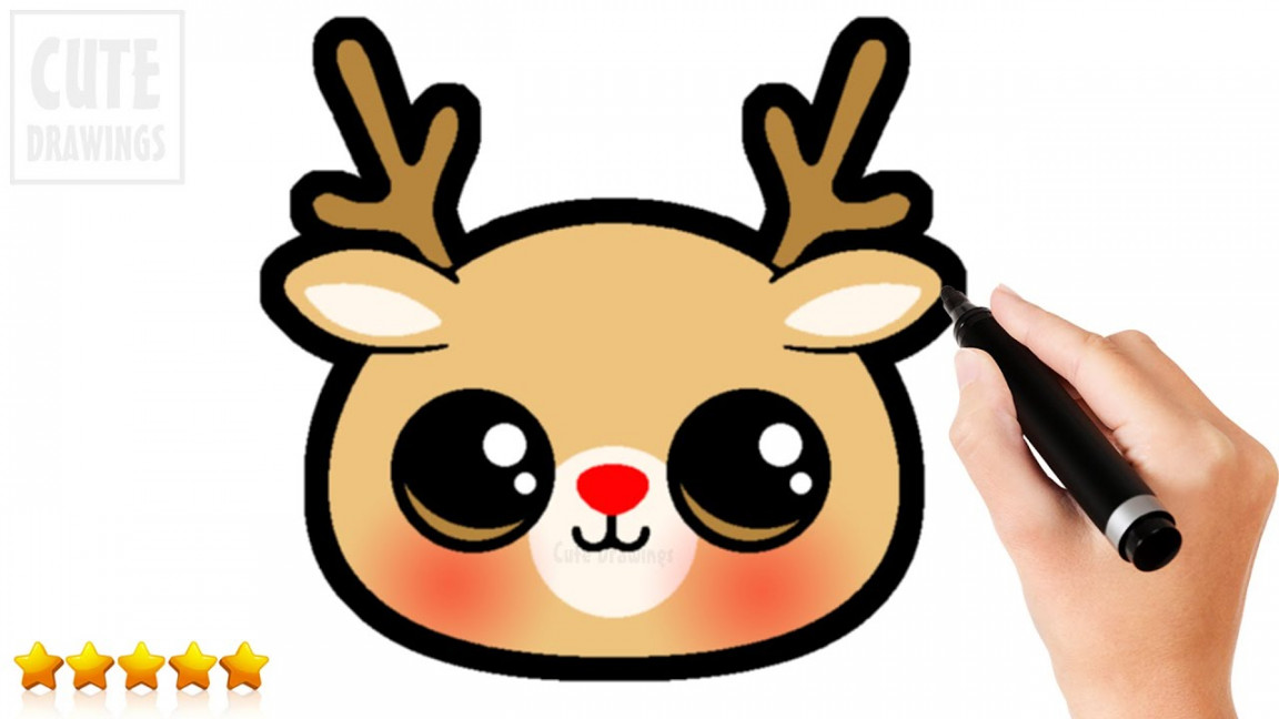 ◕⩊◕ HOW TO DRAW A REINDEER FACE  DRAW SO CUTE ANIMALS