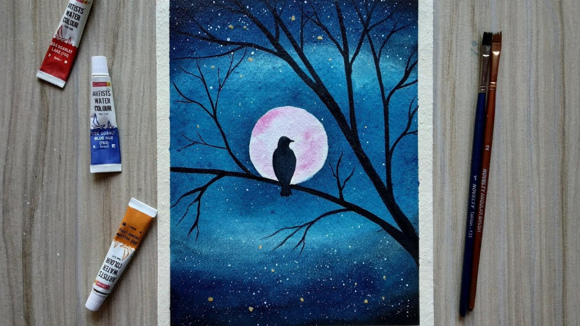 How to draw bird in the beautiful moonlight