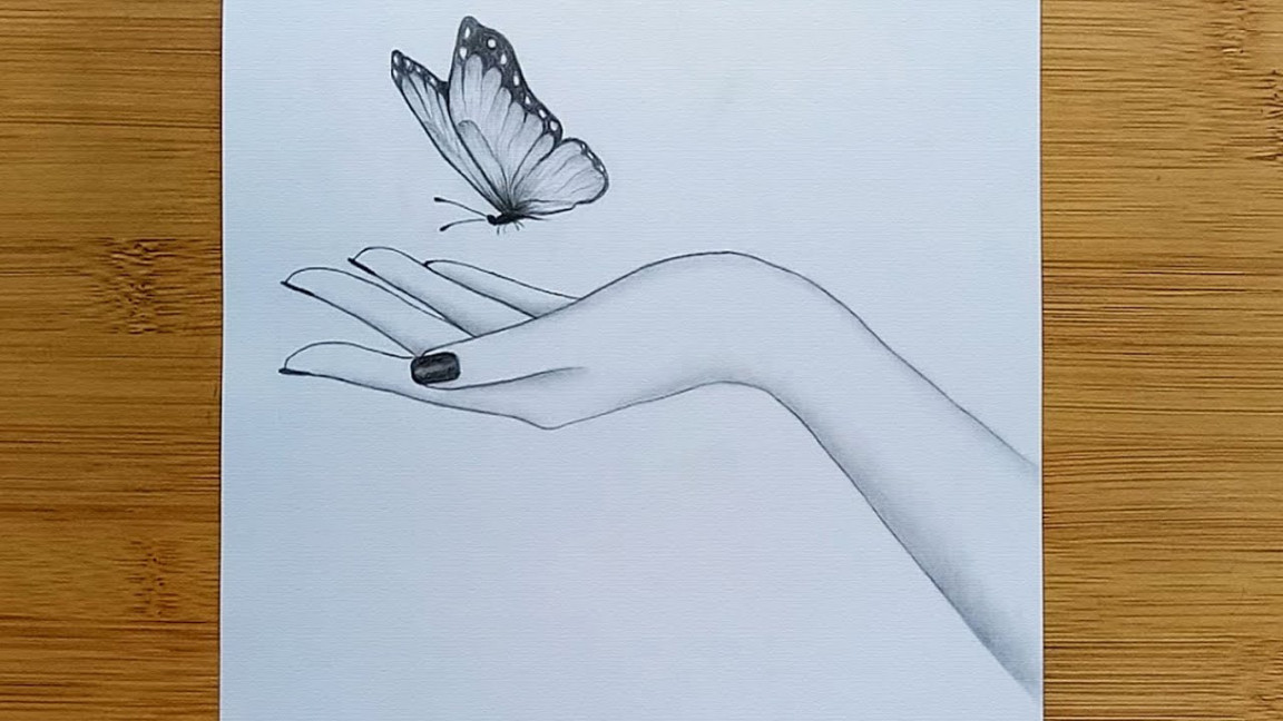 How to draw Butterfly in Hand with pencil sketch step by step