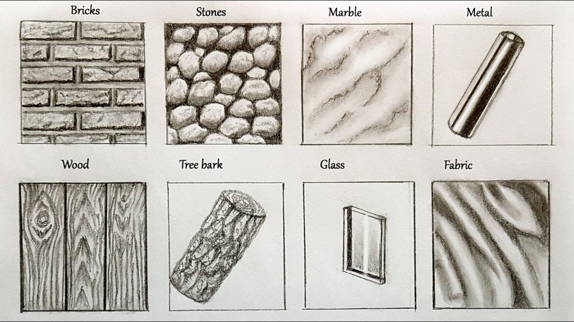 How to draw texture  (wood, tree bark, glass & fabric)