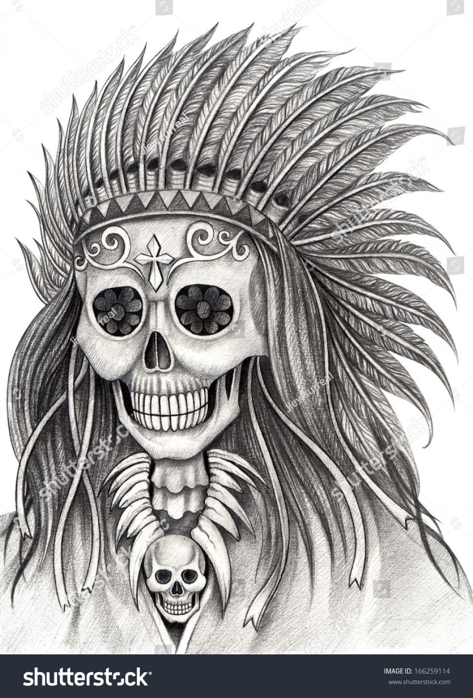 Indian Skull Day Dead Hand Drawing: Stockillustration