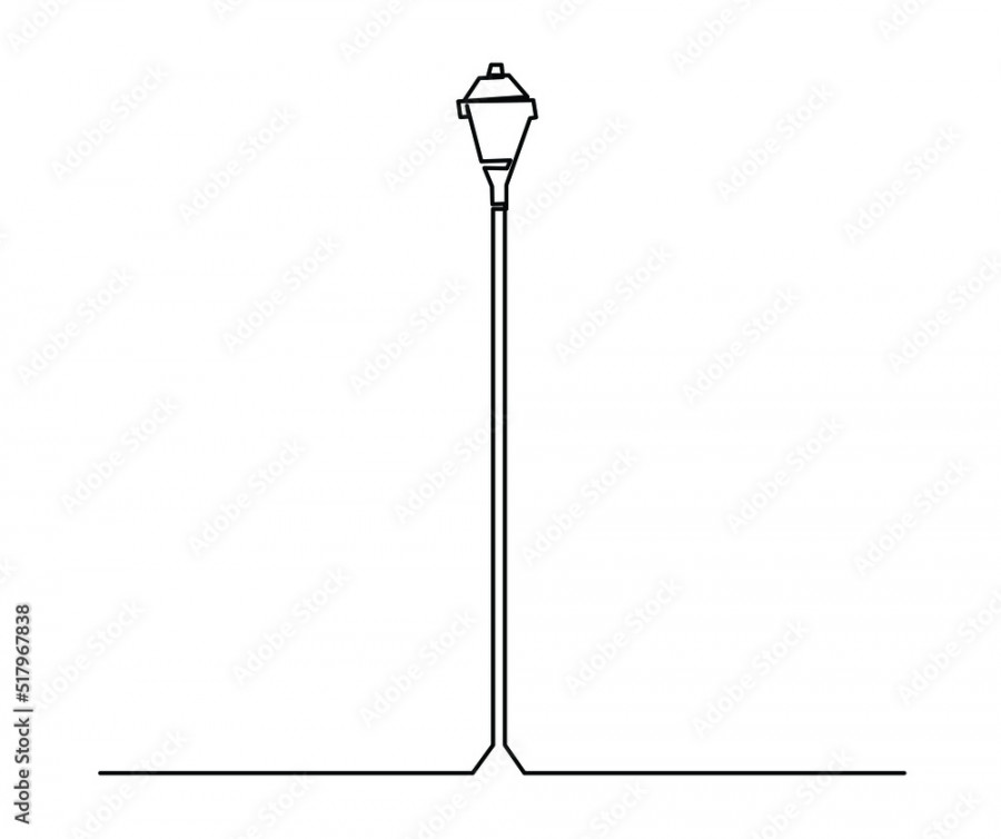 lamppost drawing by one continuous line, isolated, vector