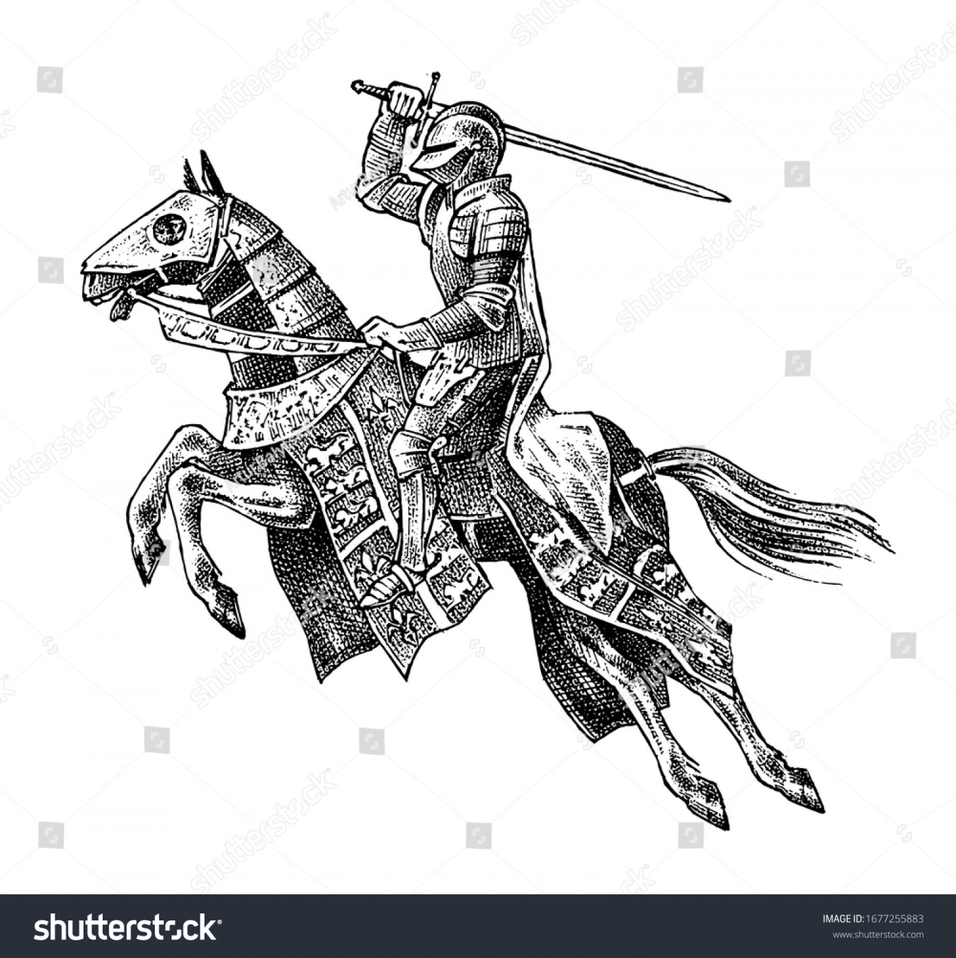 Medieval Armed Knight Riding Horse Historical Stock Vector